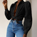 Dili Casual Holiday Fashion Hollow Long Sleeve Open Shirt Women's Clothing 2025 Autumn And Winter