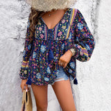 Dili Women's Clothing 2025 Spring And Summer Leisure Holiday Print T-Shirt Long-Sleeved Women's Shirt