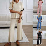 Dili Fashion Women's Clothing 2025 Autumn And Winter Temperament Casual Trousers Short-Sleeved Knitted Suit Woman