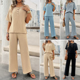 Dili Women's Clothing 2025 Spring And Summer Temperament Casual Pure Color Knitted Short-Sleeved Trousers Set
