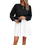 Dili Women's Clothing 2025 Spring And Summer Temperament Round Collar Long Sleeve Splicing Bump Color Dress
