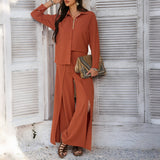 Dili 2025 Spring And Summer Leisure Holiday Wind Solid Shirt Broad Leg Trousers Women's Clothing 2 Sets