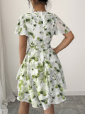Dili Leisure Vacation Printed Short Sleeve Cake Dress Dress Women's Dress 2025 Spring/Summer