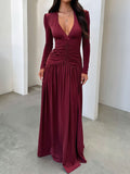 Dili Elegant Deep V Long Sleeve Long Dress Dress Women's Winter 2025