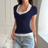 Dili Y2K Hot Girl Wind Fake Two Slings Short-Sleeved T-Shirt Women's Clothing 2025 Summer