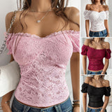 Dili 2025 Spring And Summer Sexy Hollow Open Umbilical Repair Body Shoulder Lace Top Dress Women
