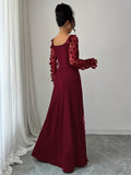 Dili Elegant Temperament Hollow Long Sleeve Long Skirt Dress Women's Dress 2025 Autumn And Winter