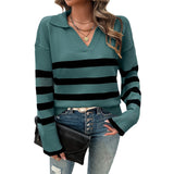 Dili 2025 Autumn/Winter Women's Casual Casual Striped Collared Sweater Tops Women