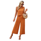 Dili Solid Color Fashion Two Sets Of Women 2025 Summer Temperament Sleeveless Top Nine Trousers