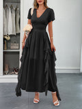 Dili Leisure Holiday Style Short Sleeve Girded Waist Dress Dress Women's Dress 2025 Spring And Summer