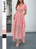 Dili Leisure Holiday Style Short Sleeve Girded Waist Dress Dress Women's Dress 2025 Spring And Summer