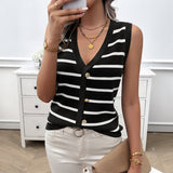 Dili 2025 Spring/Summer Women's Casual V-Neck Clamming Sleeveless Sweater Women's Maave