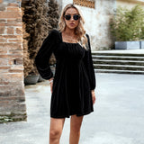 Dili Silk Velvet Square Dress 2025 Autumn And Winter Women's Elegant Short Dress