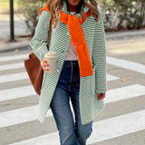 Dili 2025 Autumn And Winter New Temperament Striped Cardigan Knitted Long-Sleeved Jacket Women's Clothing