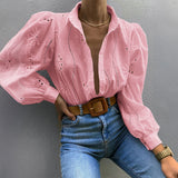 Dili Casual Holiday Fashion Hollow Long Sleeve Open Shirt Women's Clothing 2025 Autumn And Winter