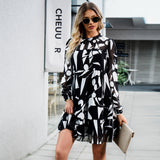 Dili Printed Dress 2025 Autumn And Winter Women's Temperament Elegant Long-Sleeved Short Dress