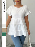 Dili Elegant Temperament Round Collar Short-Sleeved Top Shirt Women's Clothing 2025 Autumn And Winter
