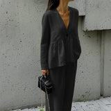Dili Leisure Vacation Long-Sleeved T-Shirt Straight Trousers Two Sets Of Women's Clothing 2025 Autumn And Winter