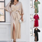 Dili Women's Clothing 2025 Spring And Summer Temperament Elegant High-Waisted V-Neck Loose Dress