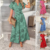 Dili 2025 Spring And Summer Printing Leisure Holiday Bream Short Sleeves Wide Legs Long Pants Women's Clothing