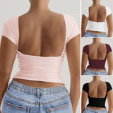 Kaiku 2025 Spring And Summer Pure Color Round Collar Leakage Back Short Sleeve Sexy Body Y2K Top T-Shirt Women's Clothing