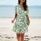 Dili Dress 2025 Spring And Summer Temperament Elegant Geometric Print Short Sleeve Skirt