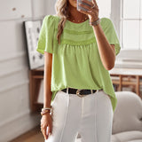 Independent Research And Development Design Round Collar Splicing Top 2025 Spring And Summer Loose Women's Shirt Pure Color