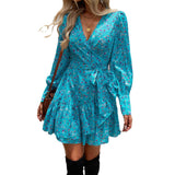 Dili 2025 Autumn And Winter Women's Dress Temperament Elegant V-Neck Print A Dress