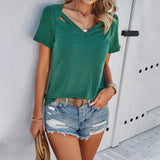 Dili Women's Clothing 2025 Spring And Summer Leisure Solid Color Short-Sleeved V-Neck T-Shirt