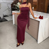 Dili Elegantly Tied With Solid-Colored Ass Tos Dress Women's Dress 2025 Autumn And Winter