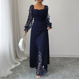 Dili Elegant Temperament Hollow Long Sleeve Long Skirt Dress Women's Dress 2025 Autumn And Winter