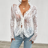 Dili Women's Top 2025 Spring And Summer Sexy Long-Sleeved Lace Lace Top