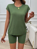 Dili Vacation Leisure Wind Round-Neck Tight Pants Short Sleeve Set Women's Clothing 2025 Spring And Summer