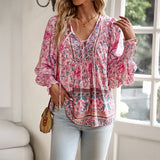 Dili 2025 Autumn And Winter Bohemian Holiday Wind Cotton Print With Long-Sleeved Top Shirt For Women