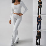 Dili 2025 Autumn And Winter Pure Color Casual Knitted Long-Sleeved Top Yoga Suit Two Pants Set