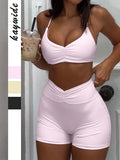 Dili Sports Yoga Wind Hanging Neck Chest Summer Shorts Two Sets Of Women's Clothing 2025 Spring And Summer