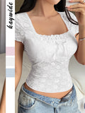 Dili Y2K Sexy Style Lace Short-Sleeved Women's Vest T-Shirt Women's Dress 2025 Summer