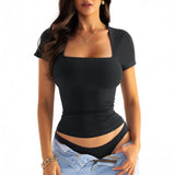 Dili Y2K Hot Girl Style Neck With Breasts Short Sleeve Top T-Shirt Women's Clothing 2025 Autumn And Winter
