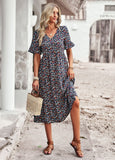 Dili Independent Research And Development Design Printing V-Neck Short-Sleeved Dress Dress 2025 Summer Women's Fashion