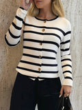 Dili Elegant Temperament Striped Long-Sleeved Vest Vest Women's Clothing 2025 Autumn And Winter