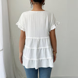 Dili Elegant Temperament Round Collar Short-Sleeved Top Shirt Women's Clothing 2025 Autumn And Winter