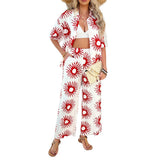 Dili 2025 Spring And Summer Leisure Bohemian Holiday Wind Bump Print Wide Leg Trousers Suit Woman