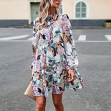 Dili Printed Dress 2025 Autumn And Winter Women's Temperament Elegant Long-Sleeved Short Dress