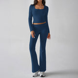 Dili 2025 Autumn And Winter Pure Color Casual Knitted Long-Sleeved Top Yoga Suit Two Pants Set