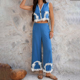 Dili 2025 Spring And Summer Leisure Holiday Wind Bomichian Geometric Trousers Suit Woman