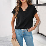Dili Women's Clothing 2025 Spring And Summer Leisure Commute Solid Color V-Neck Short-Sleeved Top Shirt T-Shirt