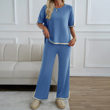 Dili Fashion Women's Clothing 2025 Autumn And Winter Temperament Casual Trousers Short-Sleeved Knitted Suit Woman