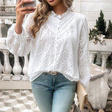 Dili 2025 Autumn And Winter Women's Temperament Hollow Bubble Bubble Sleeve Embroidered Long Sleeve Top