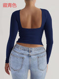 Dili 2025 Autumn And Winter Y2K Women's Temperament Collar Knitted Long-Sleeved Top