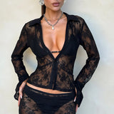 Dili 2025 Autumn And Winter Y2K Sexy Pocket Open Shirt Lace Jersey Women's Clothing